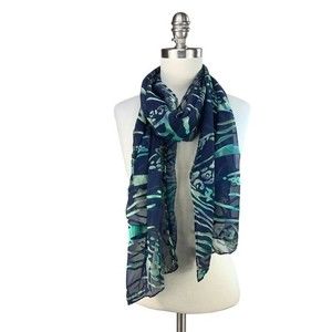 Hand Dyed Blue Green Turquoise Scarf Shapes of Water NWT